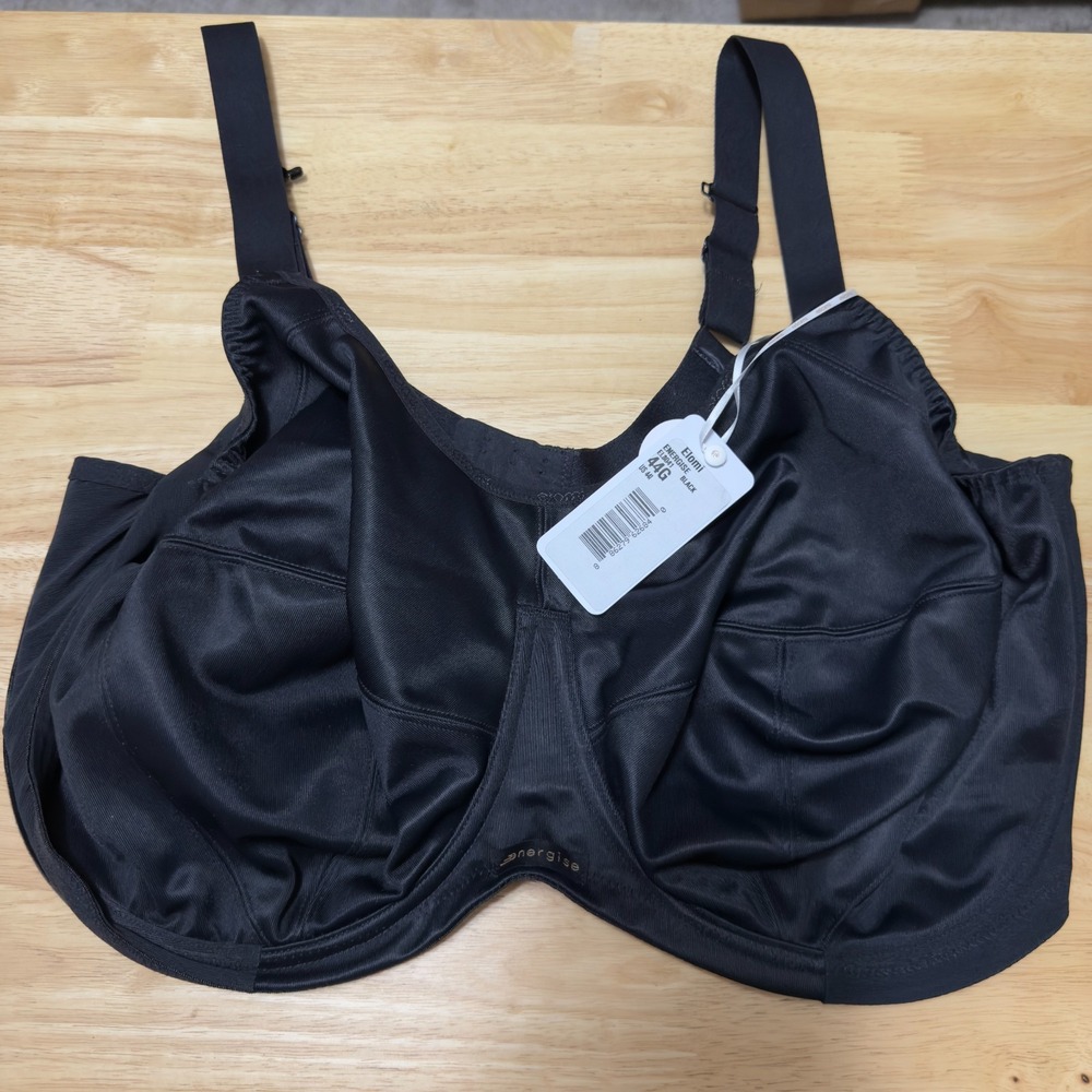 NEW Elomi Women Energise‎ Bra 44G Black Minimizer Mesh Satin Sports
